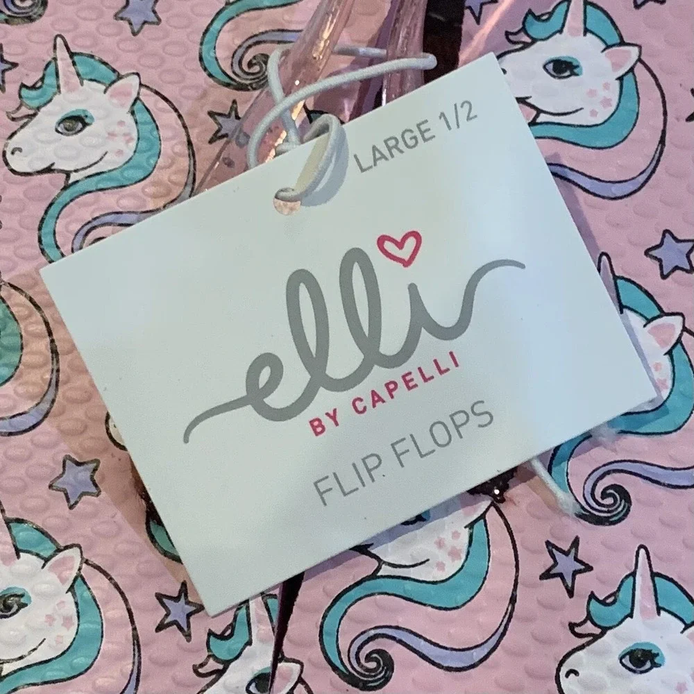Elli by Capelli Girls Flip Flops Clear Glitter Upper New with Tags Large 1-2